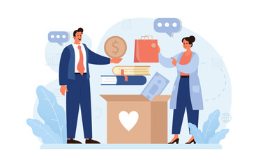 Charity. Volunteers community take care of people in need. Idea of care