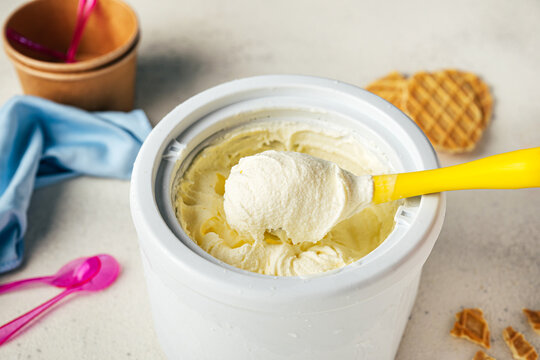 Homemade vanilla ice cream in ice cream maker