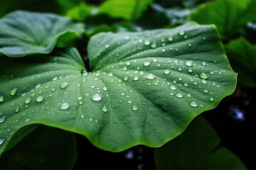 Fototapeta na wymiar Serene Lotus Leaf in Morning Dew
