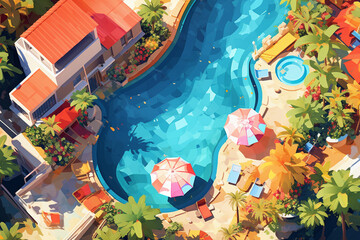 Summertime Beach Illustration from above. Holiday Concept