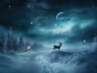 Obraz na płótnie Canvas night christmas gift claus reindeer claus holiday sleigh winter santa december. Generative AI.