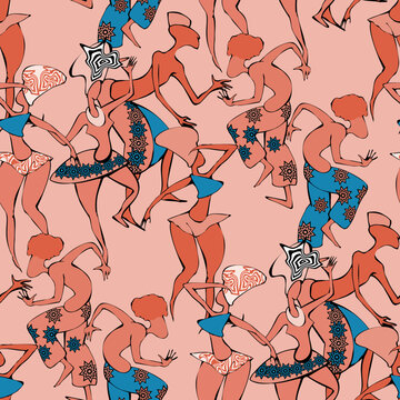 Colorful seamless pattern with application dancing african people for your design