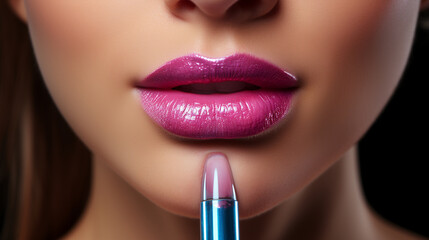 woman applying lip gloss