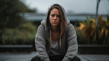 Sad and Depressed Woman Deep in Thought Outdoors. ai genertive