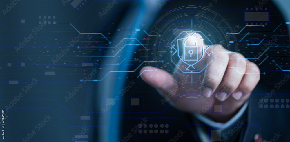 Poster cybersecurity concept, user privacy security and encryption, secure internet access future technolog