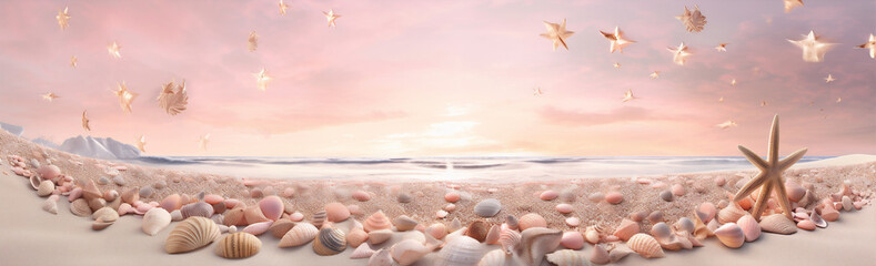 Fototapeta na wymiar ocean summer beach tropical banner sand nature shell sea holiday. Generative AI.