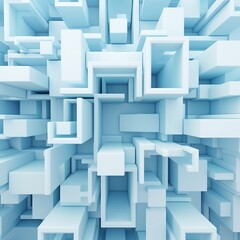 Beautiful futuristic Geometric background textured intricate 3D wall in light blue and white tones generative ai