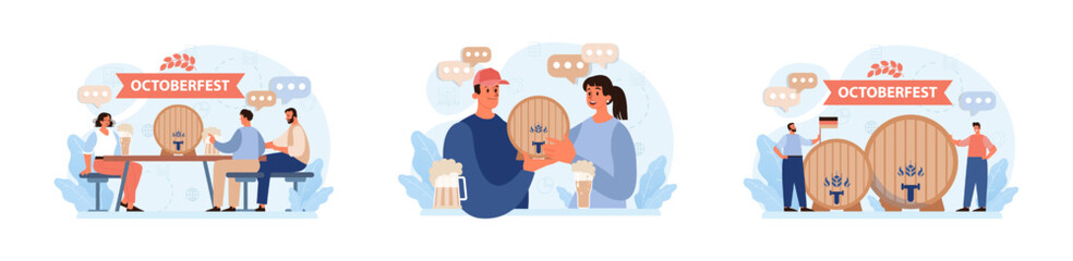 Oktoberfest festival set. Cheerful Bavarian people or tourists. Character