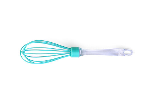 Green silicone whisk on a white background.