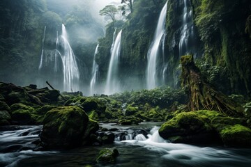 Fototapeta na wymiar Majestic Waterfall in North Sumatra, Generative AI