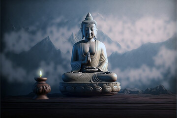 Buddha statue on an unusual background. The religion of many peoples of the world.