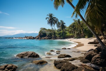 Serene Indonesian Beach with Palm Tree, Generative AI