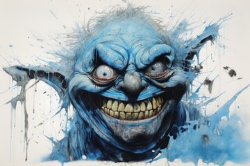 Ink stain looks like a blue troll. Beautiful illustration picture. Generative AI