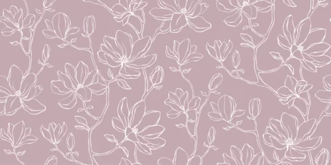 Gardinen Blumen Muster  Elegant floral seamless pattern - branches with magnolia flowers. Repeat print with delicate petals. Simple line minimalism.  © Ekaterina
