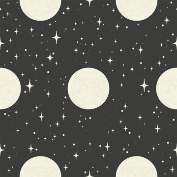 Moon and starry night seamless patterm illustration print