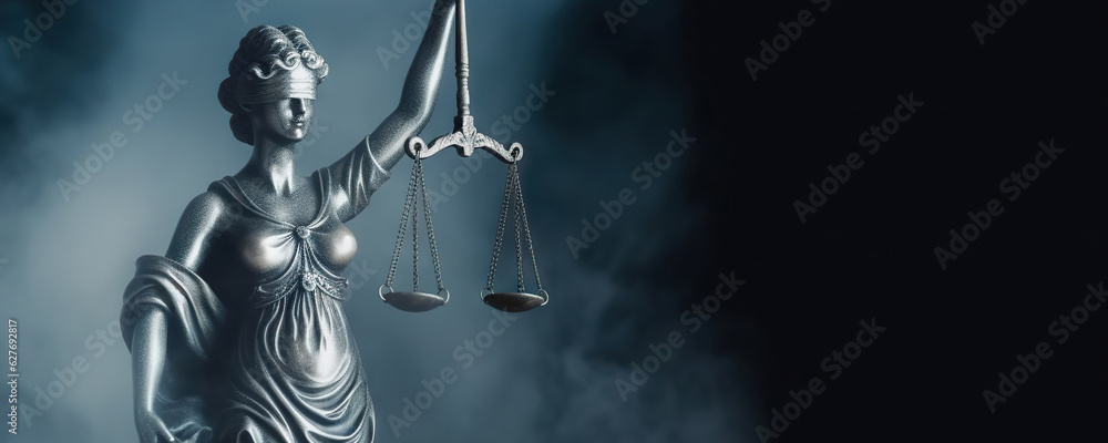 Wall mural bronze statue of themis, goddess of justice holding law scales. copy space