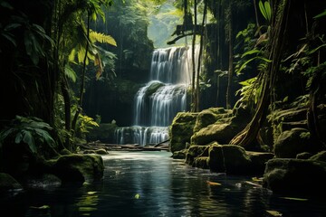 Stunning Waterfall Hidden in the Jungle, Generative AI