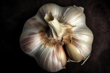 Close-up of fresh organic garlic on a black background.