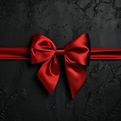 3d realistic red bow on a black background. Greeting card and gift concept. generative ai