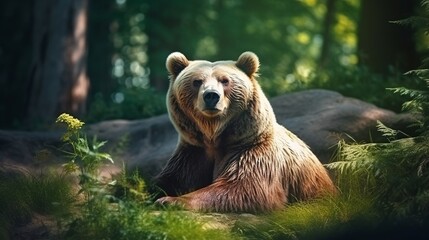 Fototapeta premium A beautiful view of bear in nature. Generative AI.