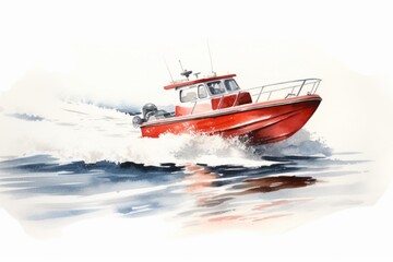 Watercolor painting of a race boat in action scene. Beautiful illustration picture. Generative AI