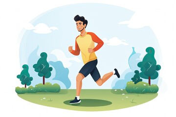 Young man jogging in park. runners running along path. healthy lifestyle. Colored flat vector illustration. generative ai