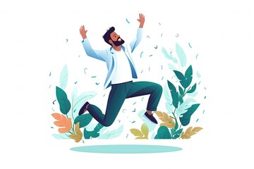 Happy people. jumping for joy. celebrate victory. celebrate success. llustration in flat style on white background. generative ai