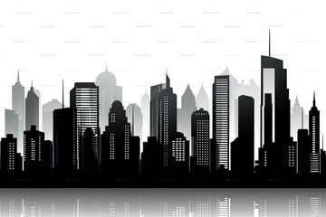 City of silhouette skyscrapers and buildings logo on white background. generative ai