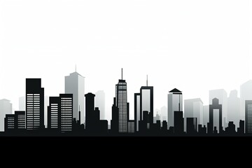 Naklejka premium Cityscape with buildings silhouettes on white background. generative ai