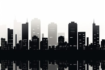 Modern City Skyline illustration. black city buildings isolated on white background. generative ai