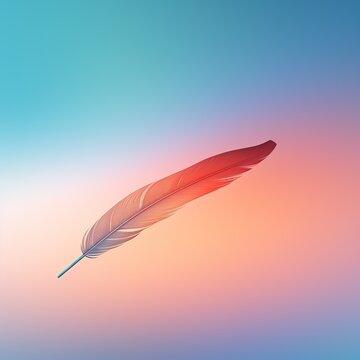 Feathers float in the air on rainbow gradient background. generative ai