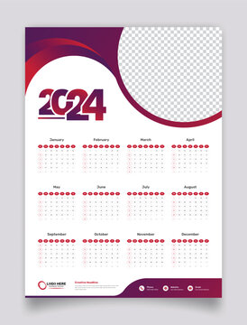 SImple single page wall calendar of 2024 with gradient color and image placeholder