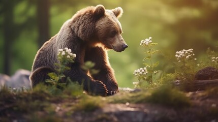 Obraz premium A beautiful view of bear in nature. Generative AI.