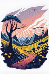 Australian landscape. Cartoon fairy tale style. AI generated illustration