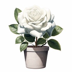 the white rose in a pot is painted with brush strokes