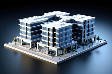 3d render of modern building in isometric projection on black background, 3d model of building architecture, AI Generated