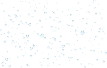 Transparent air bubbles in white water. Sparkling soda drink or cold champain fizzy glass surface. Small circles of gas Vector isolated background