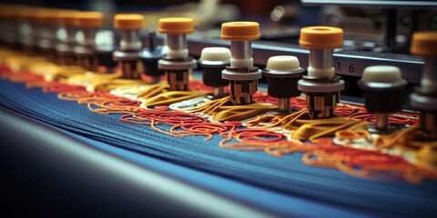 Fototapeta premium Machine embroidery close-up. Floral pattern. Generative AI