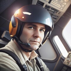 A jet pilot, in military uniform and helmet, in the cockpit of a supersonic aircraft.