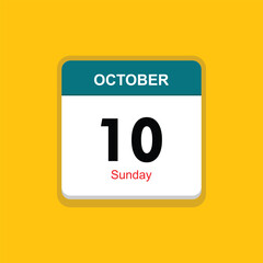 sunday 10 october icon with yellow background, calender icon