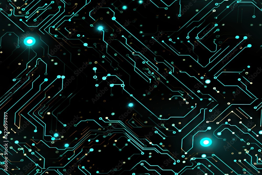 Poster abstract pattern resembling a futuristic circuit board with glowing lines technology generative ai