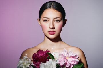 model woman face girl flower nature portrait pink beauty make-up blush