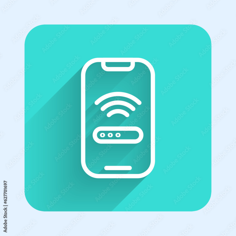 Poster white line smartphone with free wi-fi wireless connection icon isolated with long shadow background.