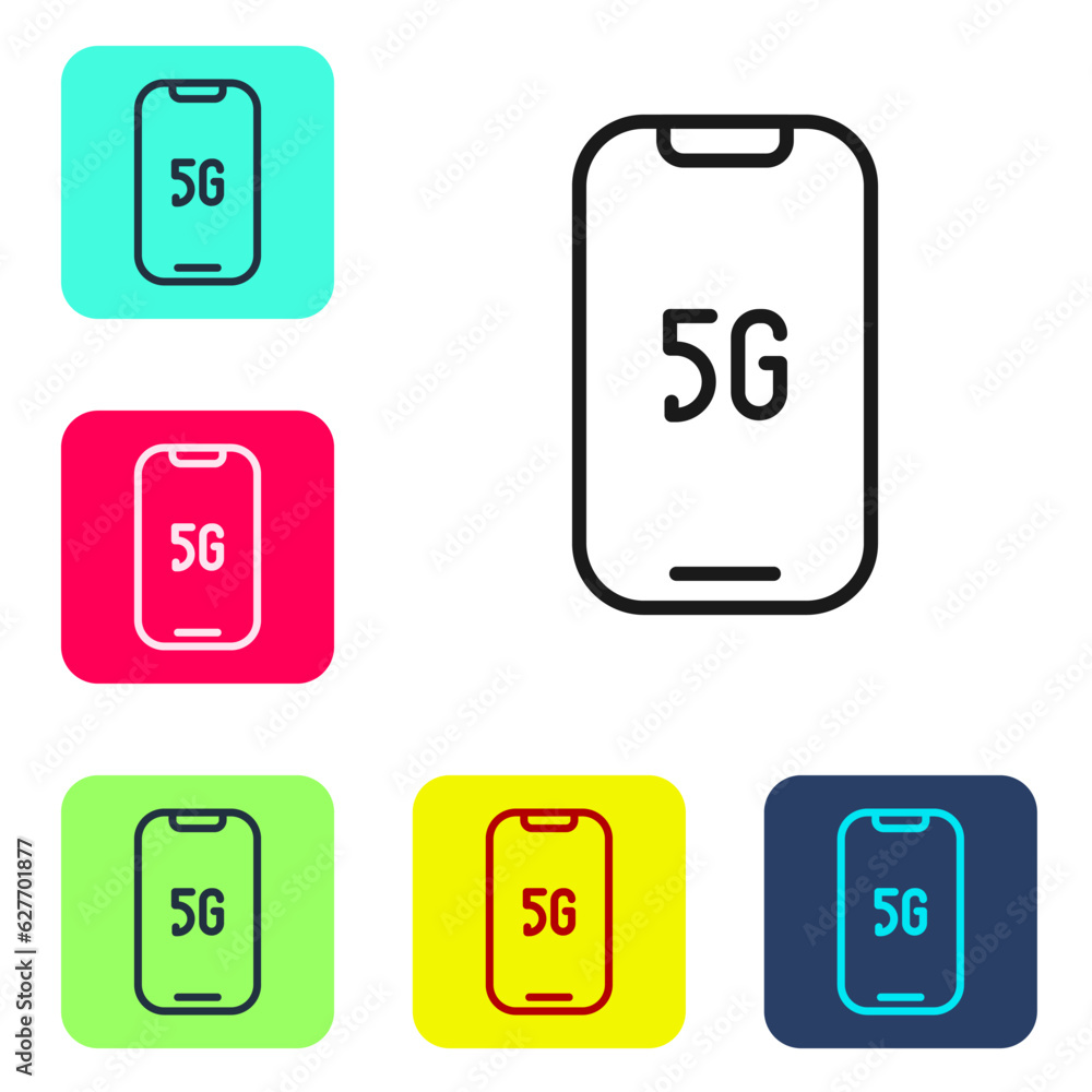 Poster black line mobile with 5g new wireless internet wifi icon isolated on white background. global netwo