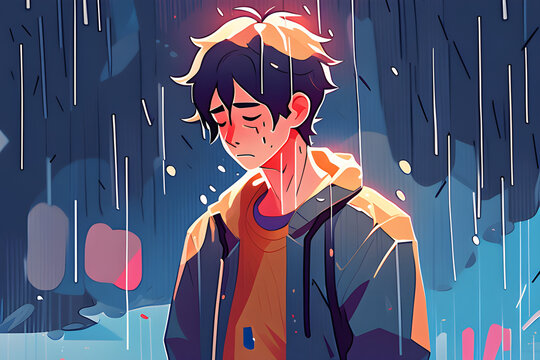 A crying man is broken hearted on a rainy day.
Generative AI