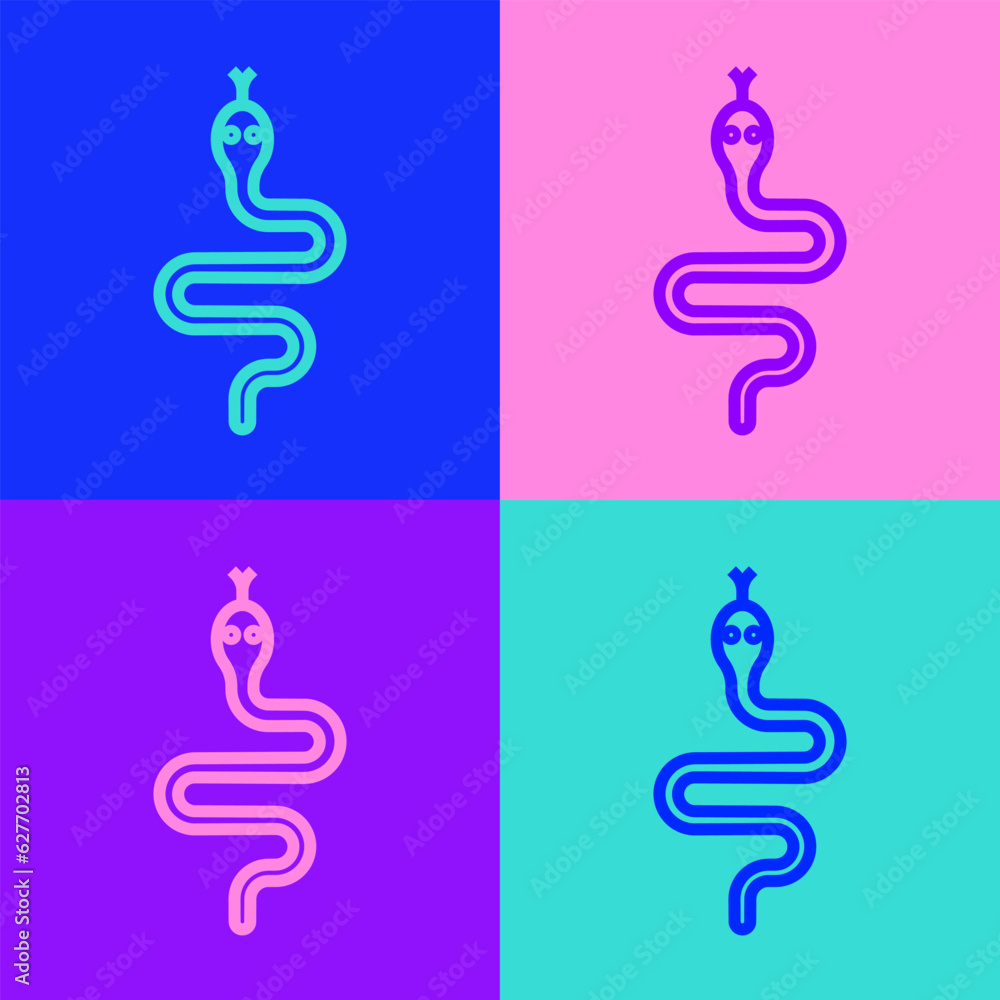 Poster pop art line snake icon isolated on color background. vector