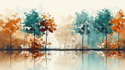 trees with autumn leaves - reflections on the water