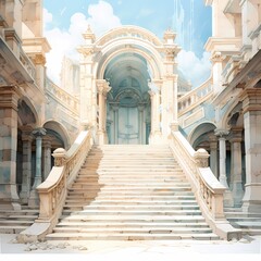 a painting of the steps to an old building