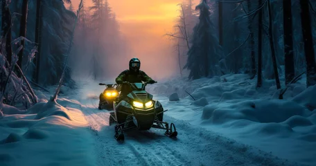 Fotobehang Frosty Ride - Snowmobile Adventure on a Winter Path © Bartek