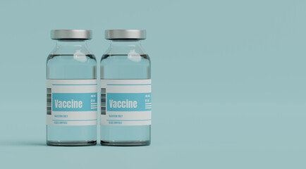 Vaccine ampoule template of transparent glass isolated on blue background concept for medicine and healthcare vaccination vaccine or drug medical treatment realistic 3d render mockup of bottles design